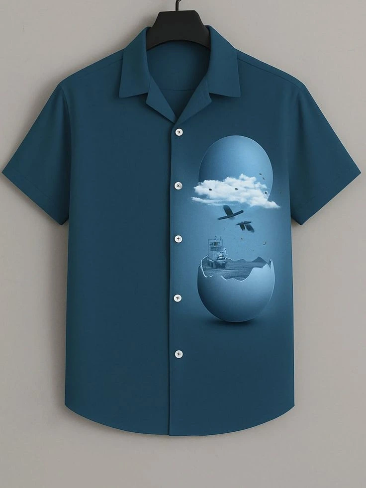 Keyword:- printed shirt for boys 💕 wardrobe upgrade 💖 🧥✨ unleash the magic of style! level up your fashion game with this dreamy egg inspired surreal art shirt – where imagination meets fashion 🎨🌌 right side arti